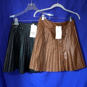 (2) Zara Faux Leather Pleated Skirts